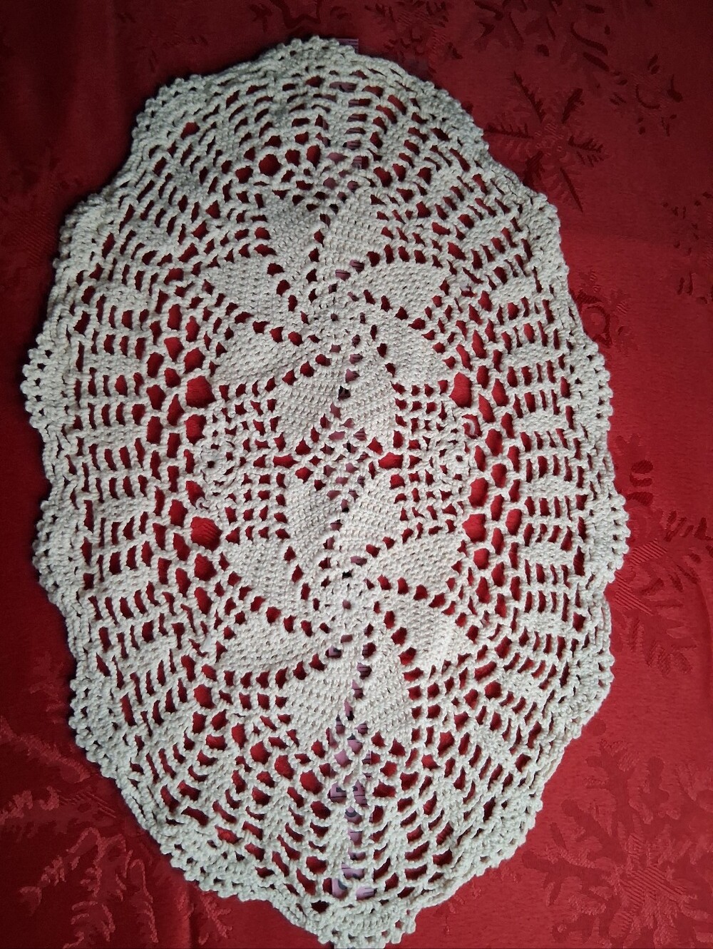 Handmade Polish Oblong Cream Crochet Doily - Classic Home Accents 14"